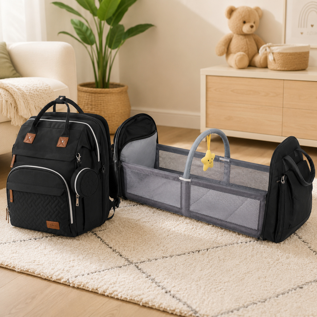 Nesti BabyNest Bag unfolded into a portable baby bed