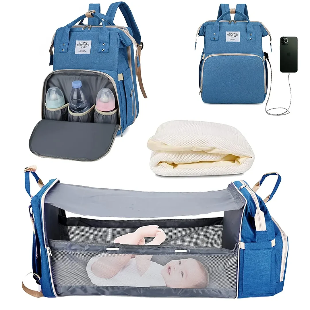 Nesti BabyNest Bag in sky blue, backpack and bed mode